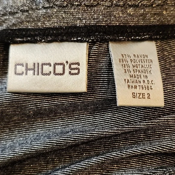 Chicos-Women's Metallic Silver Long Sleeve Shirt Size 2 - Picture 7 of 7